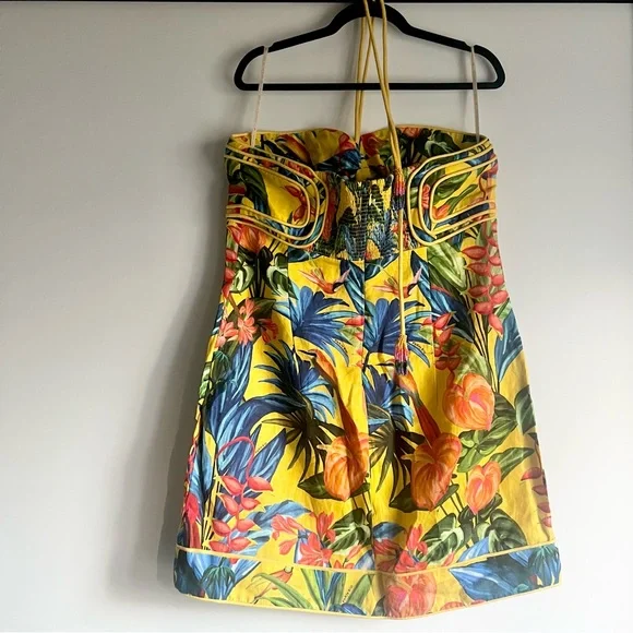 FARM Rio Bright Nature Linen Halter Mini Dress Size XL NWT